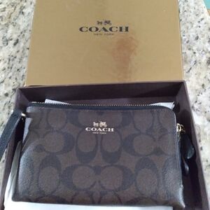 Coach Black and Brown Signature Wristlet